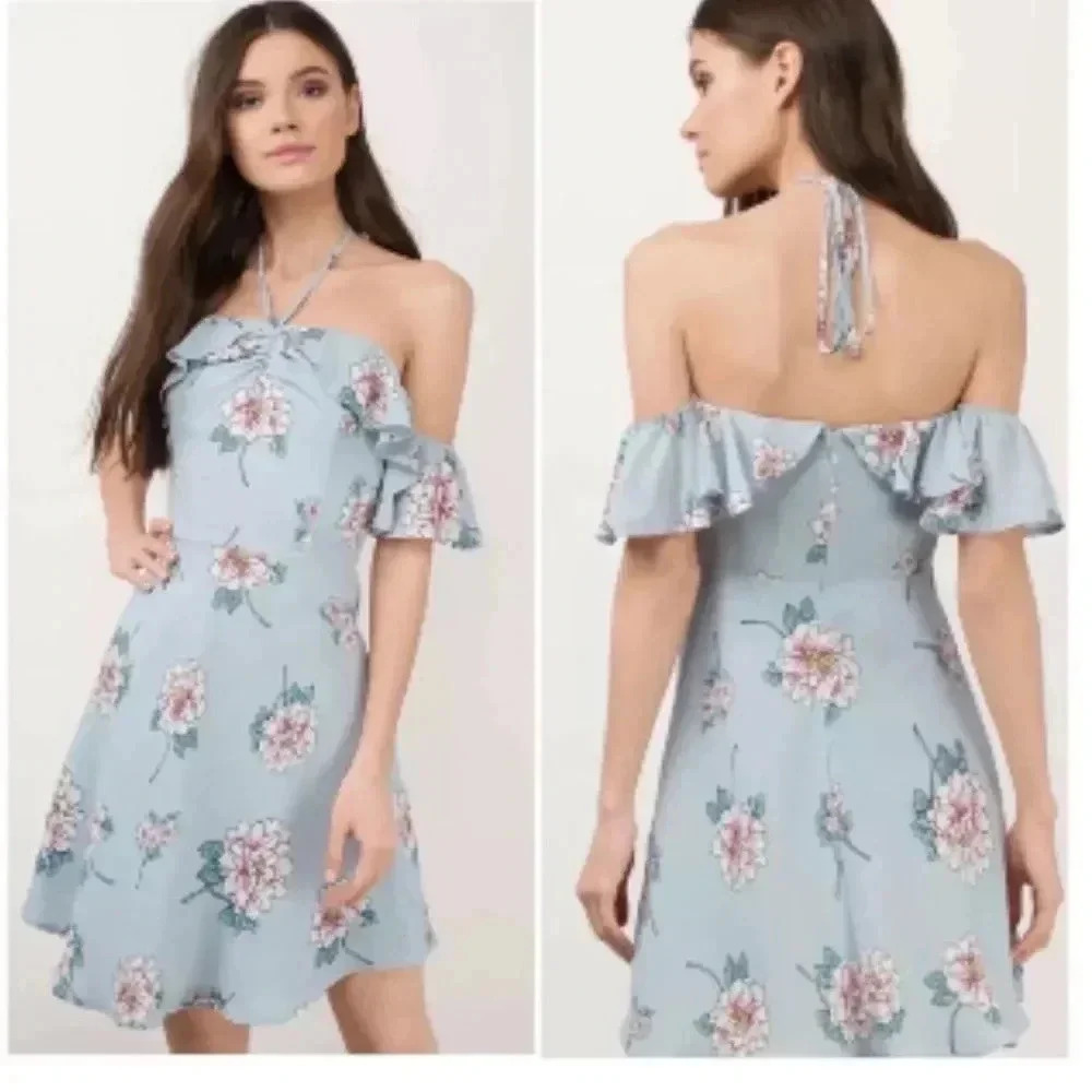 J.O.A. Summer off shoulder halter neck dress‎